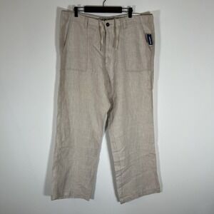 Old Navy Trouser Pants Women's Sz XL 100% Linen Beige‎ 4-Pocket Straight Leg NWT